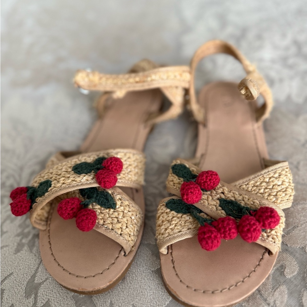 Zara Kids Tan Sandals with Red Accents